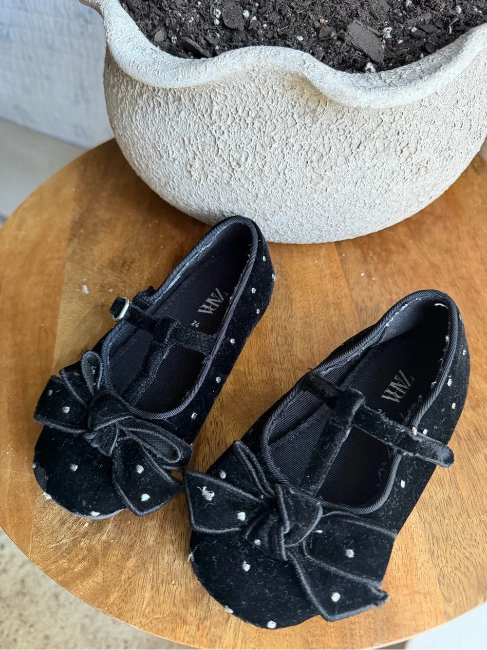 ZARA Black Polka Dot Bow Mary Jane Flats for Kids